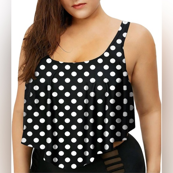 Sovoyontee Women's Plus Size Swimsuit Ruffled High Waist Two Piece - Picture 3 of 8